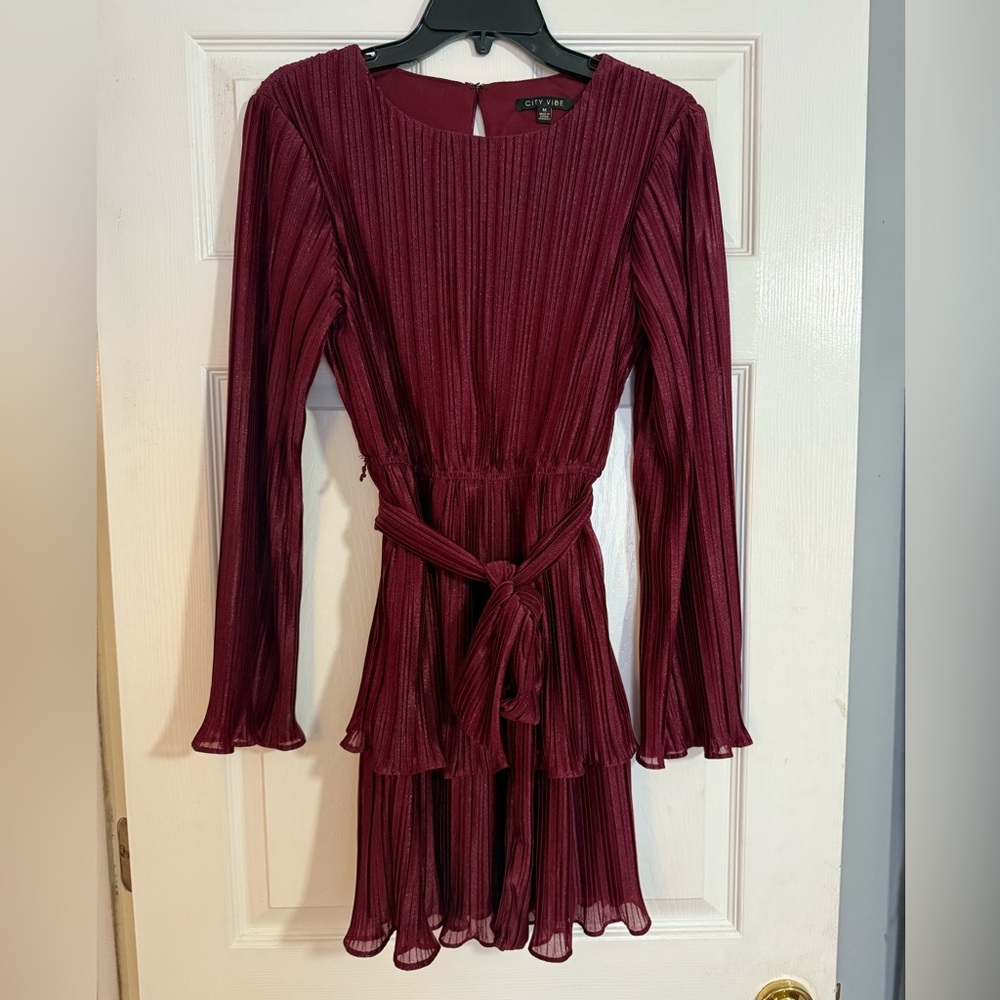 Chic Long Sleeve Burgundy Dress